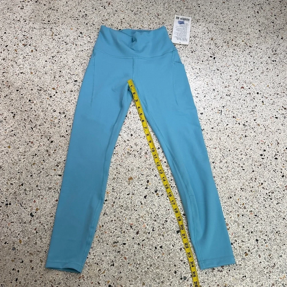 NWT Lululemon Wunder Train High rise tight leggings pockets washed blue 4